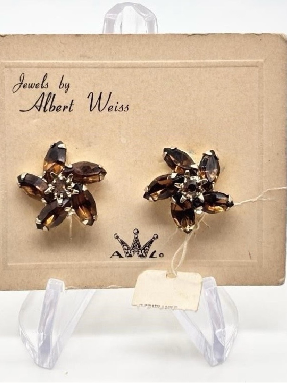 Albert Weiss Topaz-Colored Clip -On Earrings on Original Card